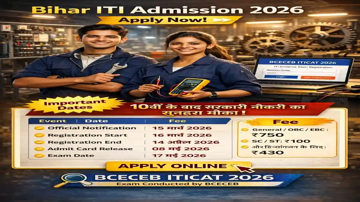 Bihar ITI Admission 2026 : 10वीं के बाद सरकारी नौकरी का सबसे आसान रास्ता